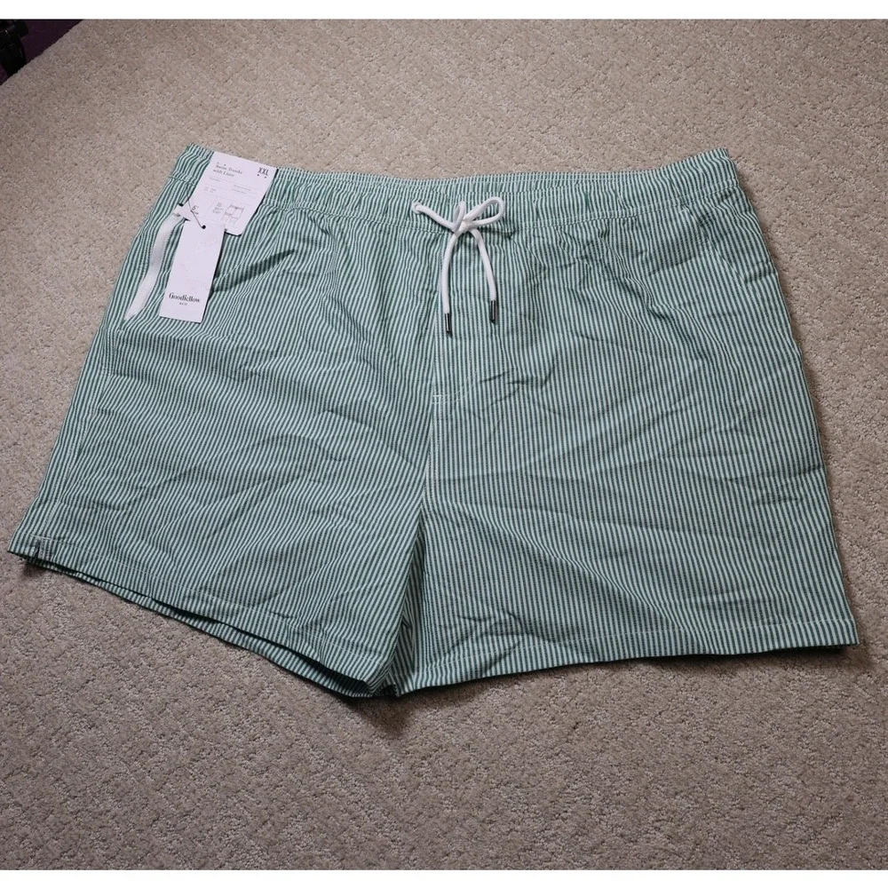 Goodfellow & Co Mens Green White Striped Swim Trunks 5 Inch Inseam XXL NWT